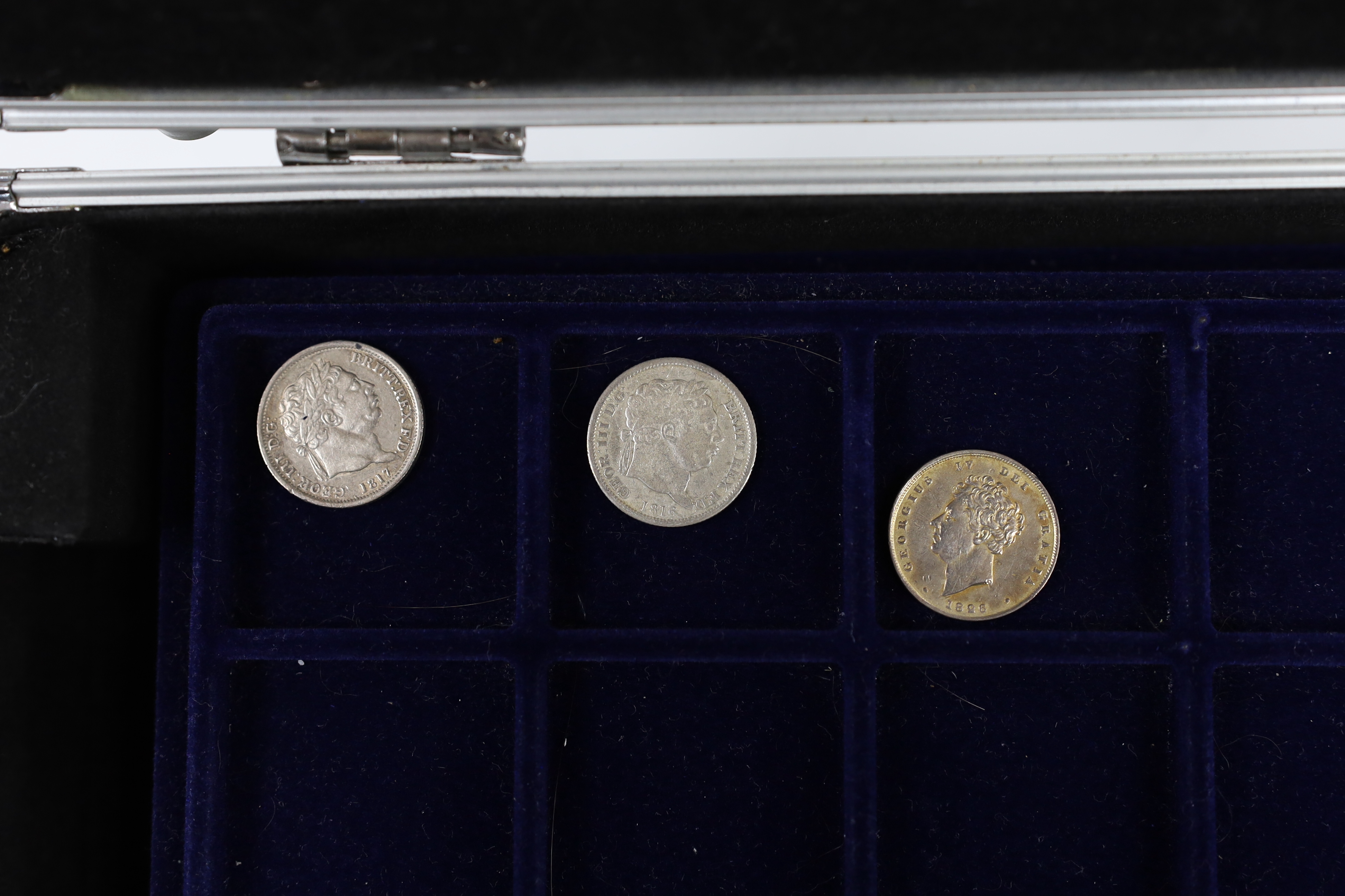 British and Spanish coins and banknotes, George III to QEII collection of coins, in metal case with trays